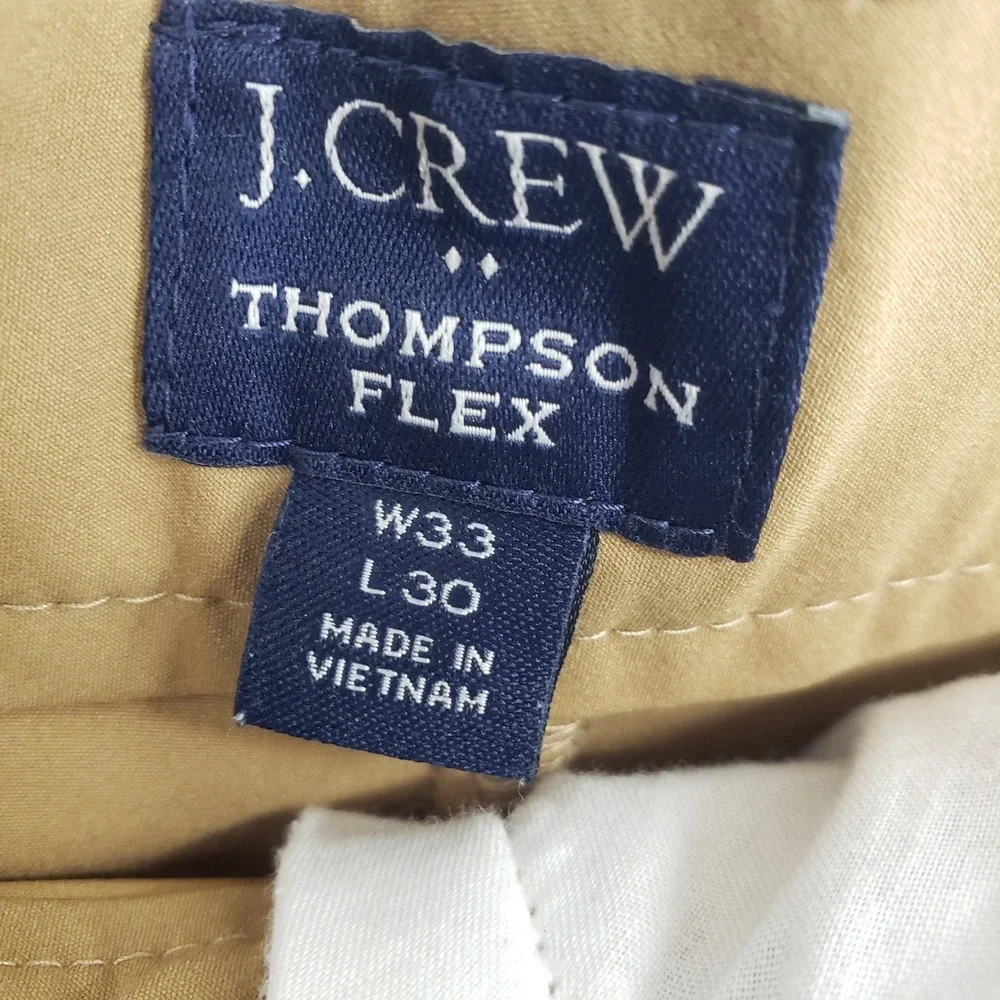 J. Crew Thompson Flex Pants Mens 33x30 Tan Khaki Tapered Chino Trousers Preppy